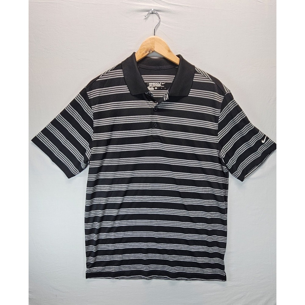 Nike Golf Tour Performance Dri-Fit Men's Large‎ Black Gray White Striped Polo